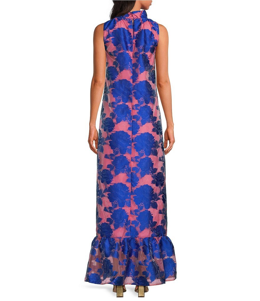 Camille Flower Print Ruffle Mock Neck Sleeveless Gown - Image 2