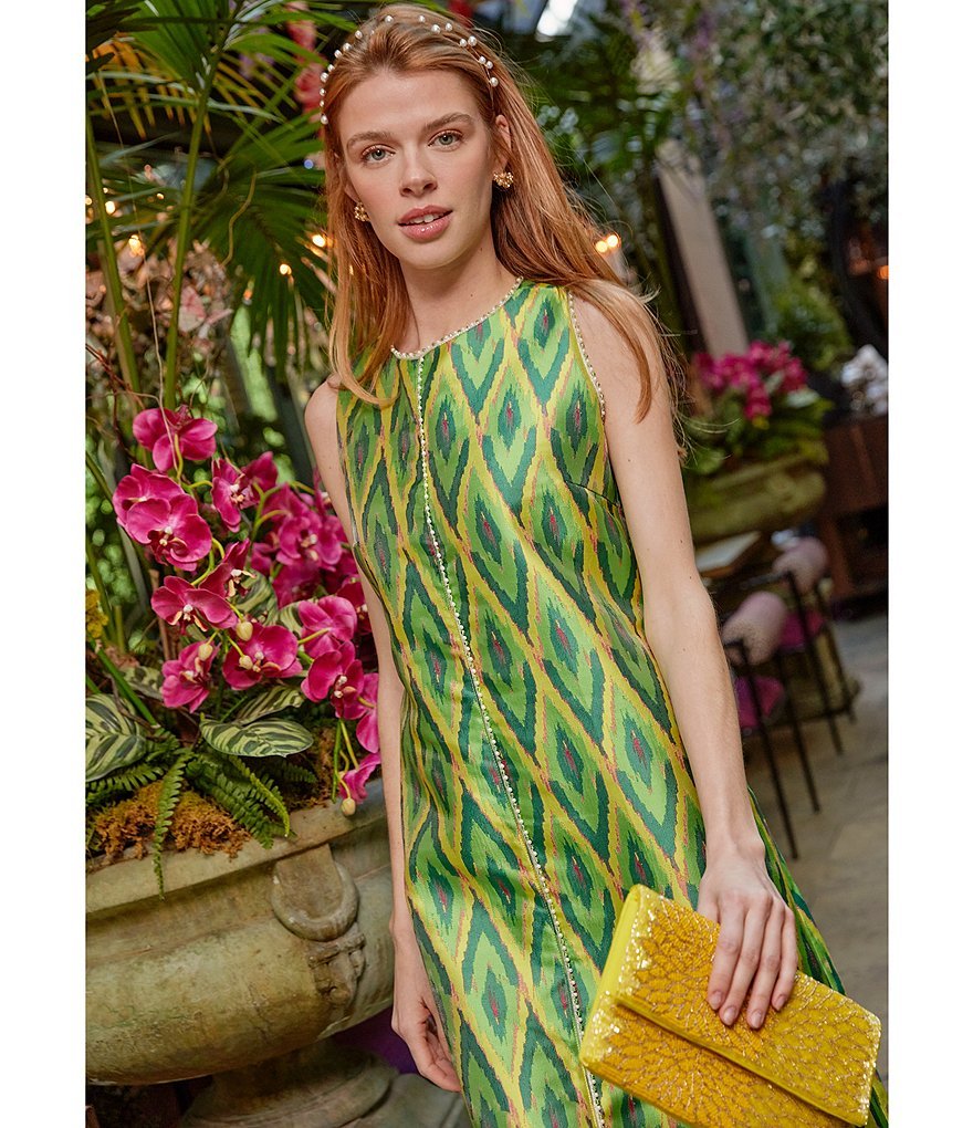 Hannah Jewel Neckline Jacquard Shift Dress - Image 2