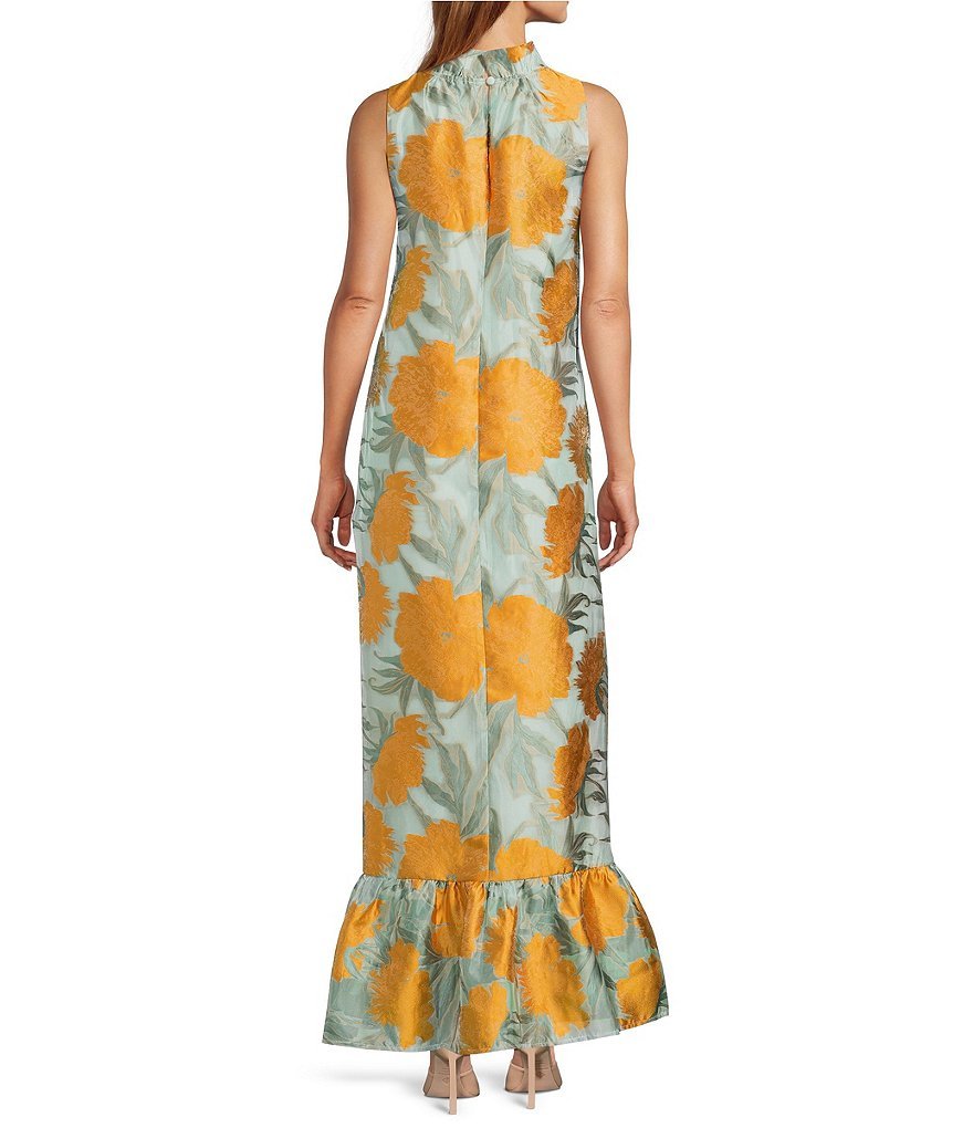 Camille Floral Print Ruffle Mock Neck Sleeveless Gown - Image 2