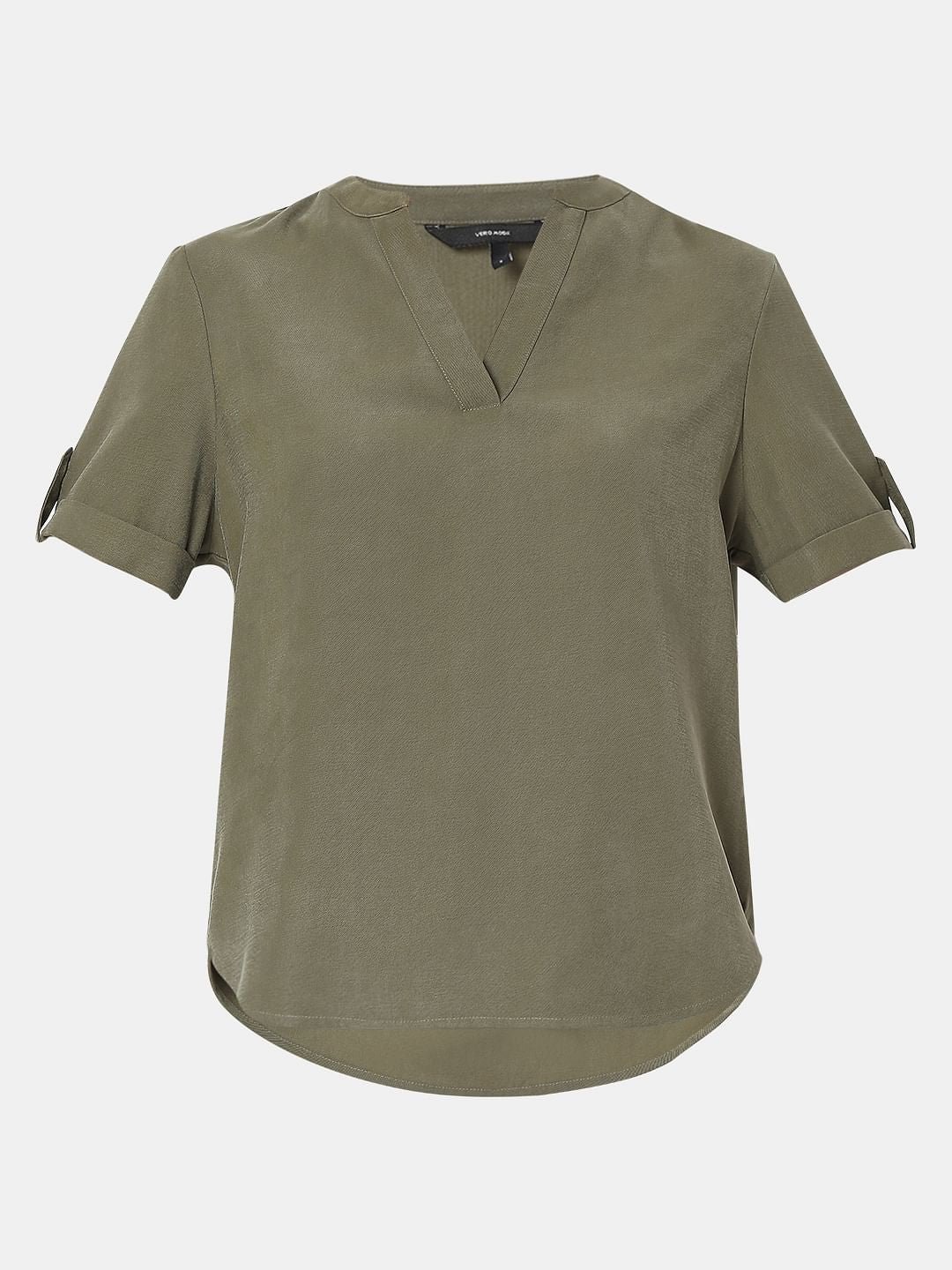 OLIVE GREEN V-NECK TOP - Image 3