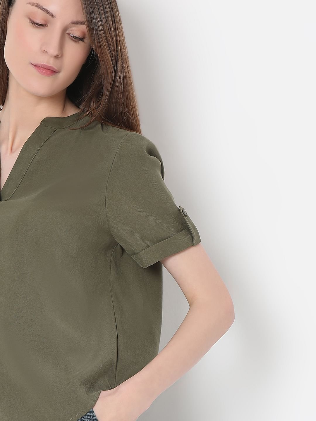 OLIVE GREEN V-NECK TOP - Image 4