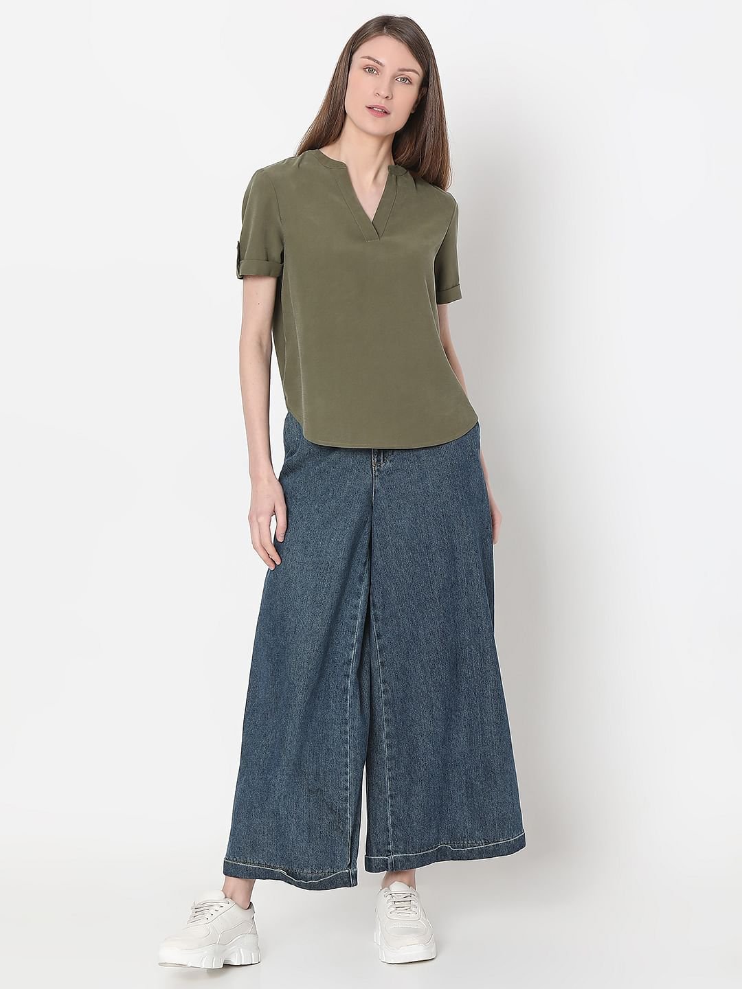 OLIVE GREEN V-NECK TOP - Image 5