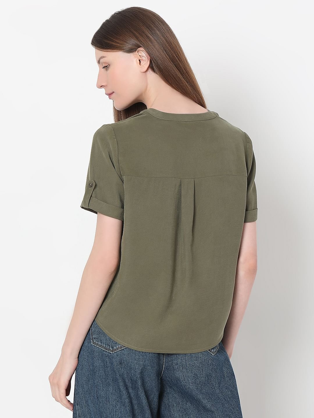 OLIVE GREEN V-NECK TOP - Image 6