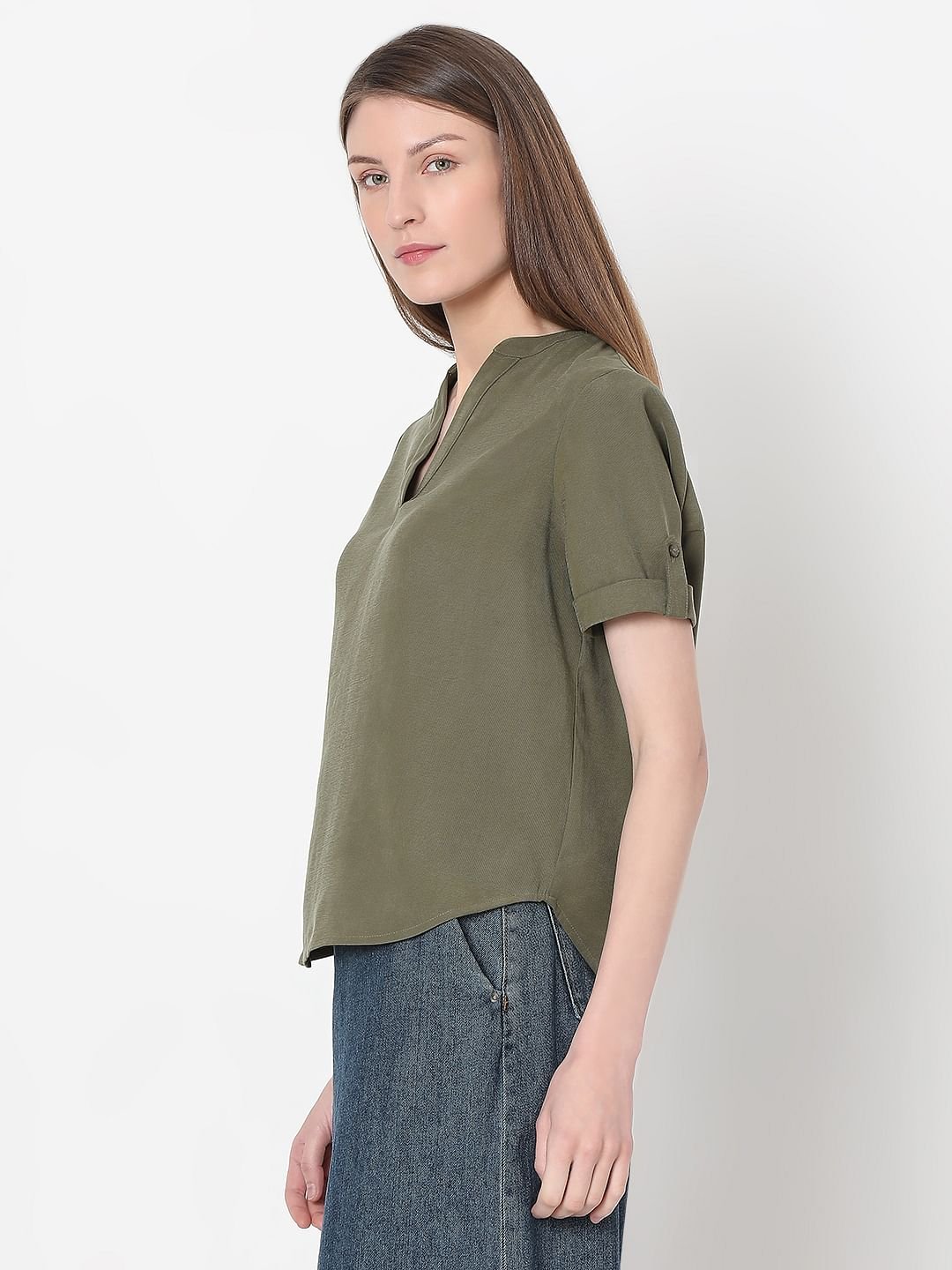 OLIVE GREEN V-NECK TOP - Image 7