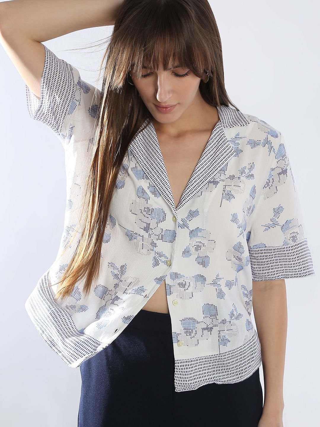 WHITE PRINTED VISCOSE SHIRT