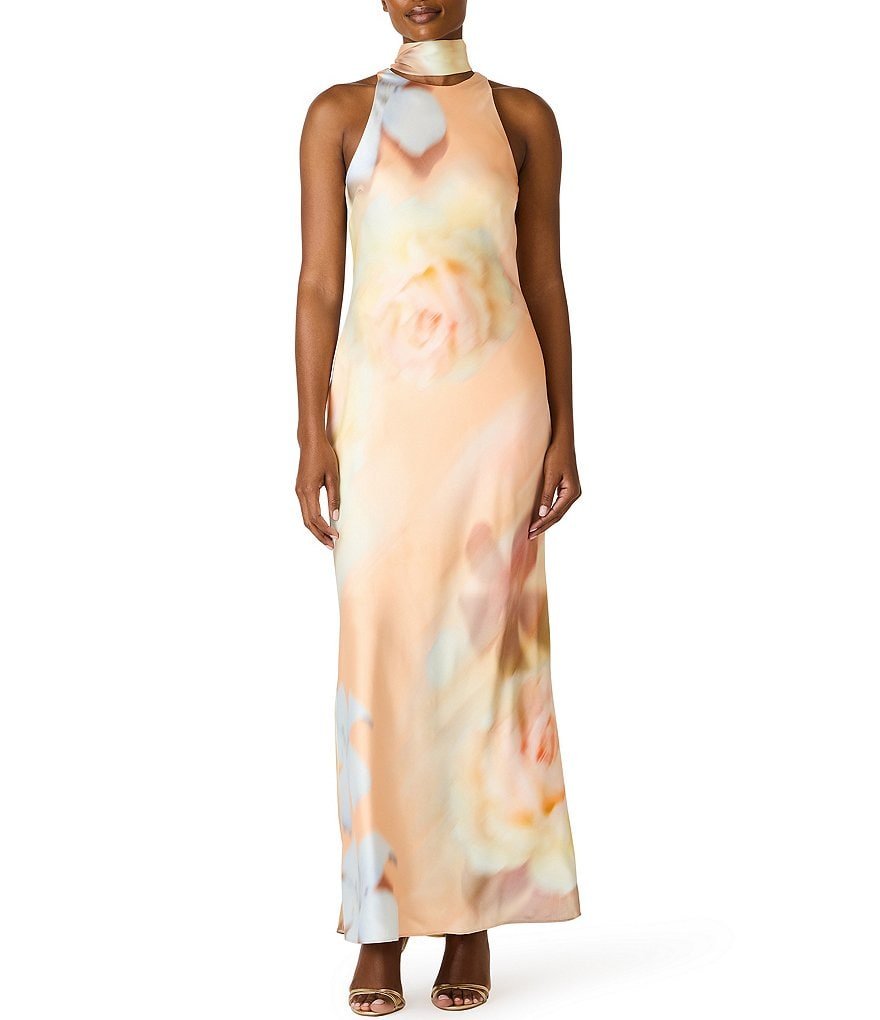 Jaidan Floral Print Halter High Neck Dress