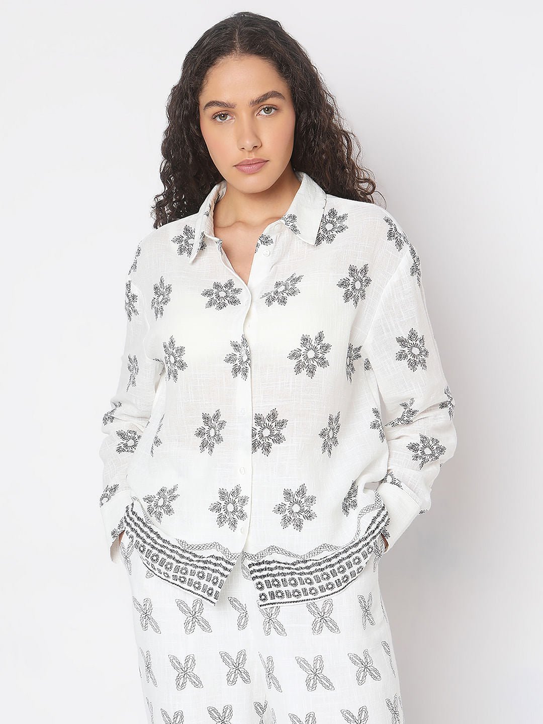 WHITE PRINTED COTTON SHIRT