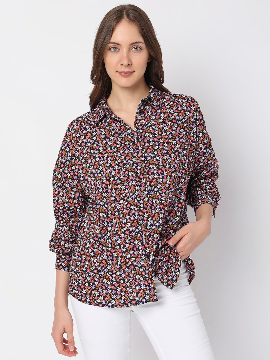 BLACK FLORAL PRINT SHIRT - Image 2