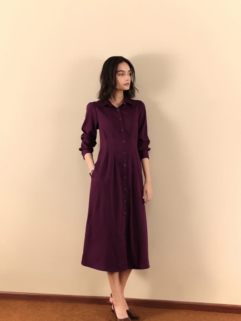 Button Down Shirt Dress - WineButton Down Shirt Dress - Wine