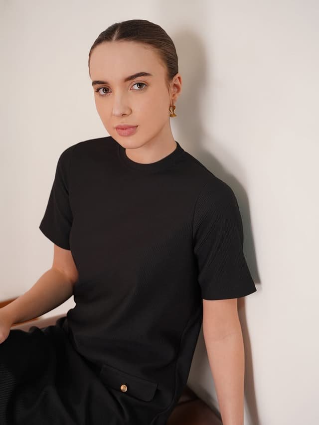 Knitted Shift Dress - Black - Image 2