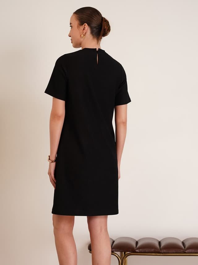 Knitted Shift Dress - Black - Image 4