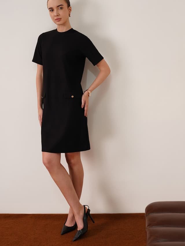 Knitted Shift Dress - Black - Image 5
