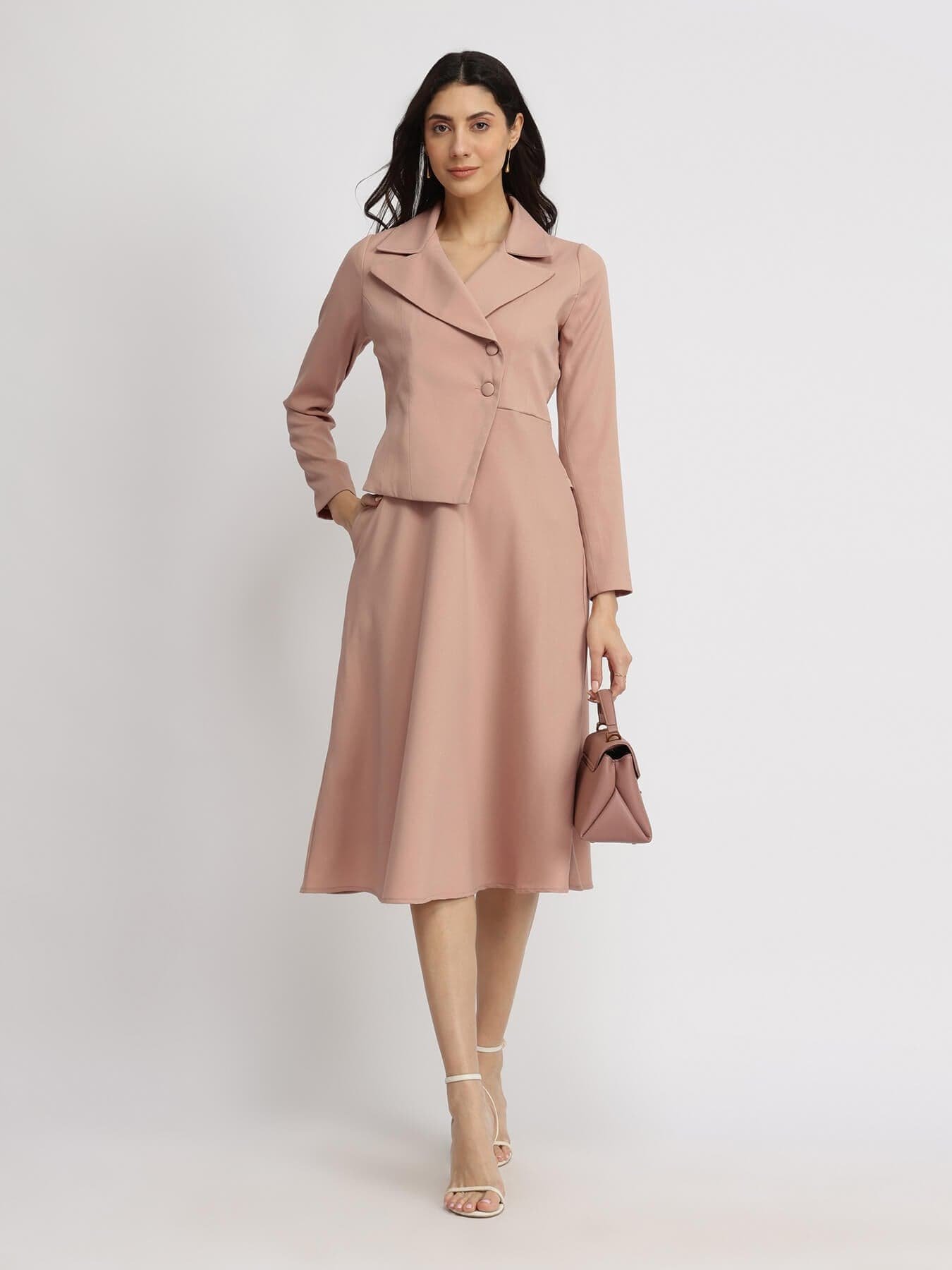 A-line Jacket Dress - Dusty Pink - Image 3