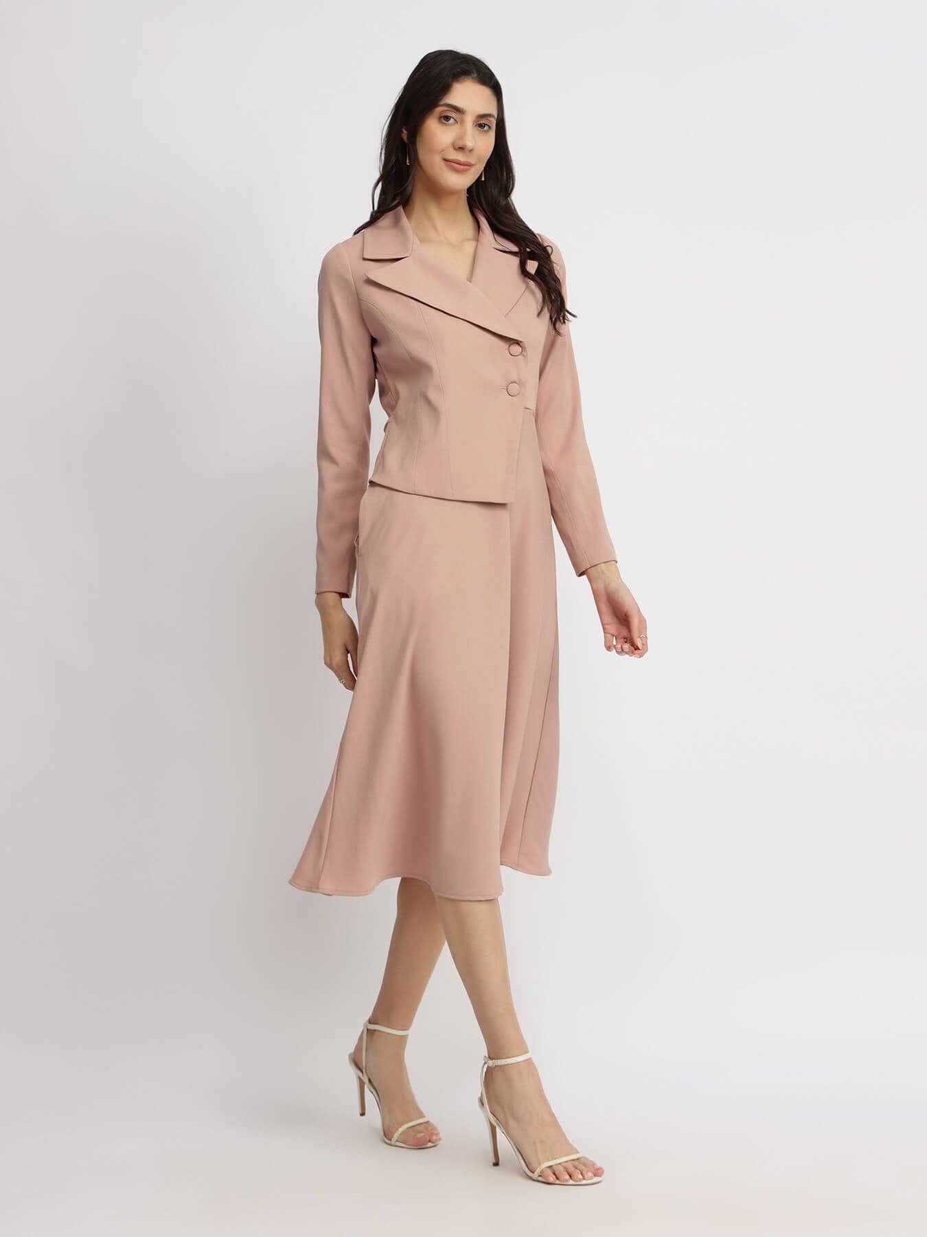 A-line Jacket Dress - Dusty Pink - Image 4