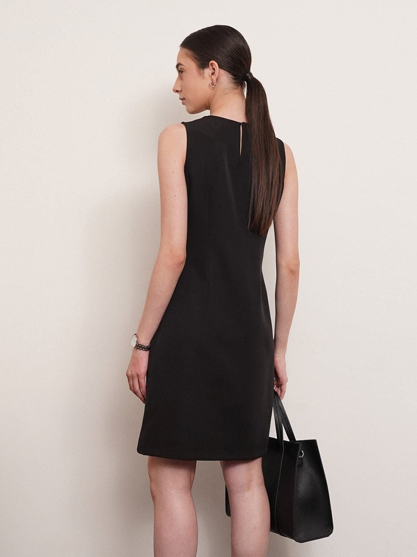 Crew Neck Shift Dress - Black - Image 3