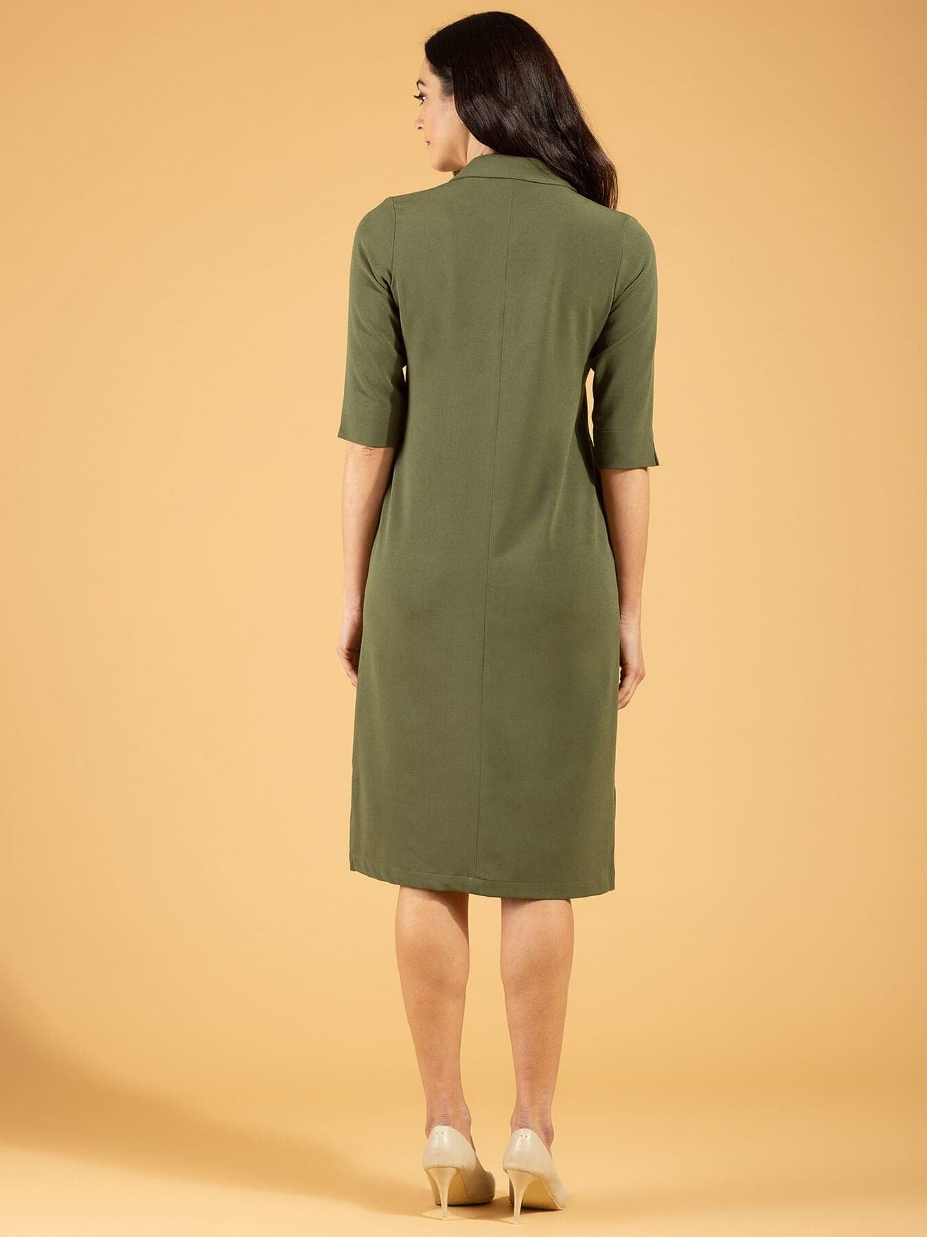 Front Pocket Lapel Dress - Moss Green - Image 4