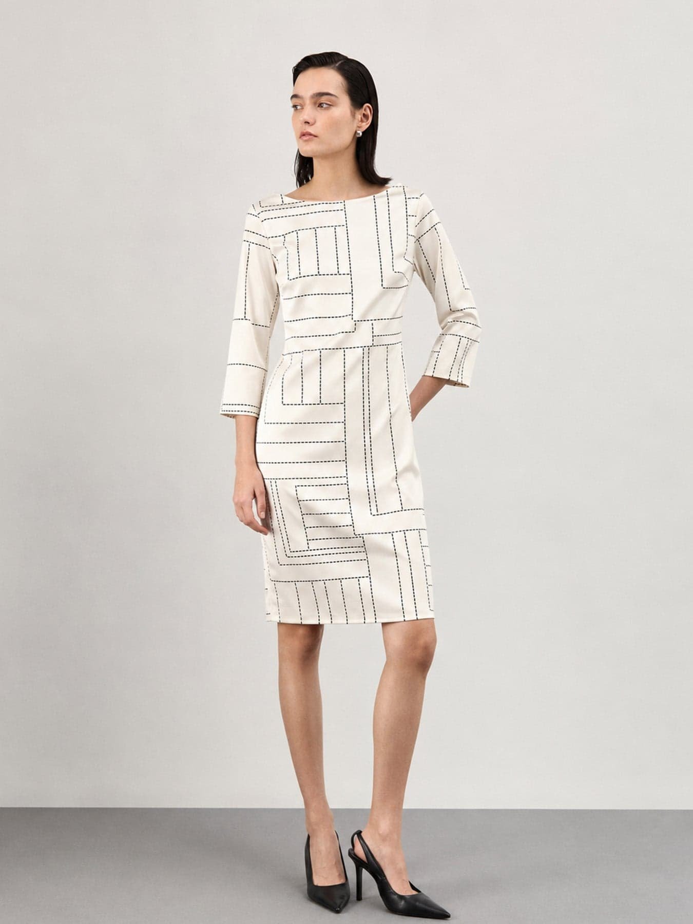 Stretch Satin Shift Dress - Off White