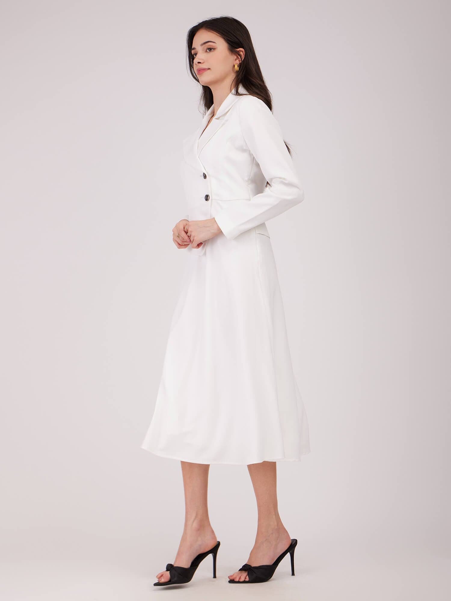 A-line Jacket Dress - White - Image 4