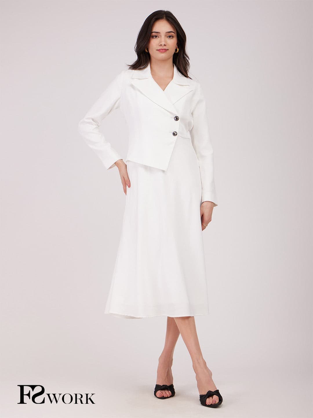 A-line Jacket Dress - White - Image 6