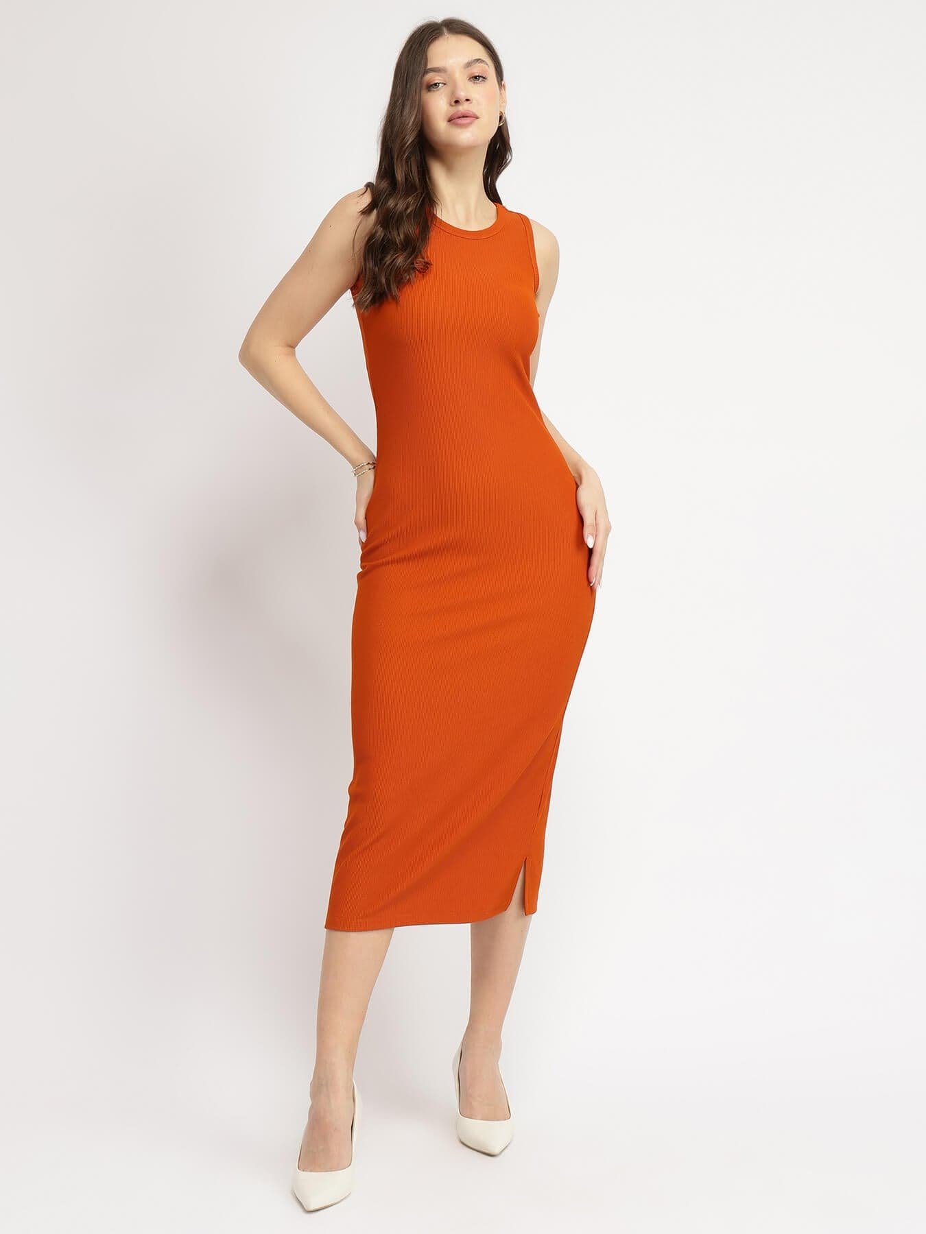 Bodycon Midi Dress - Rust
