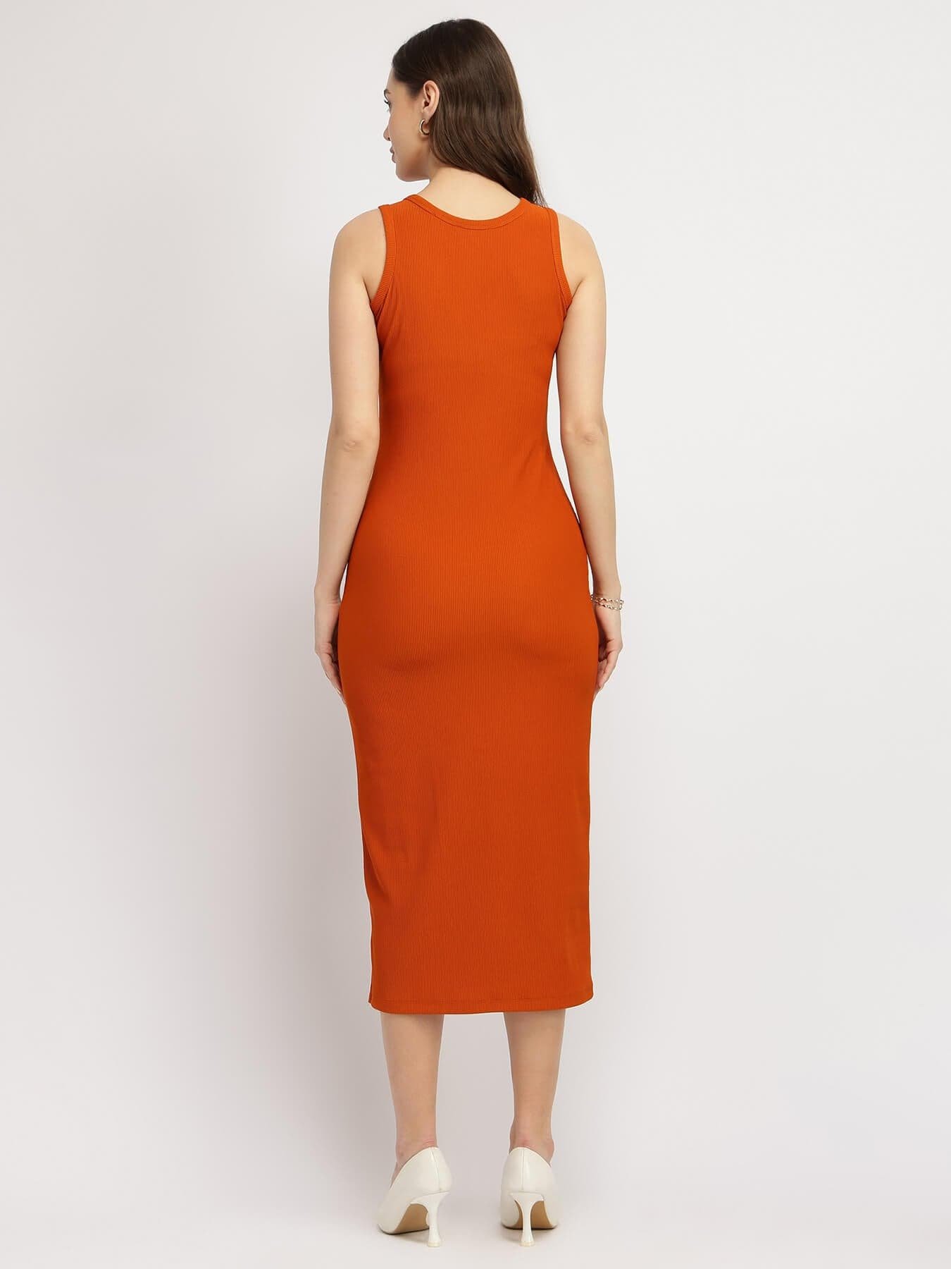 Bodycon Midi Dress - Rust - Image 4