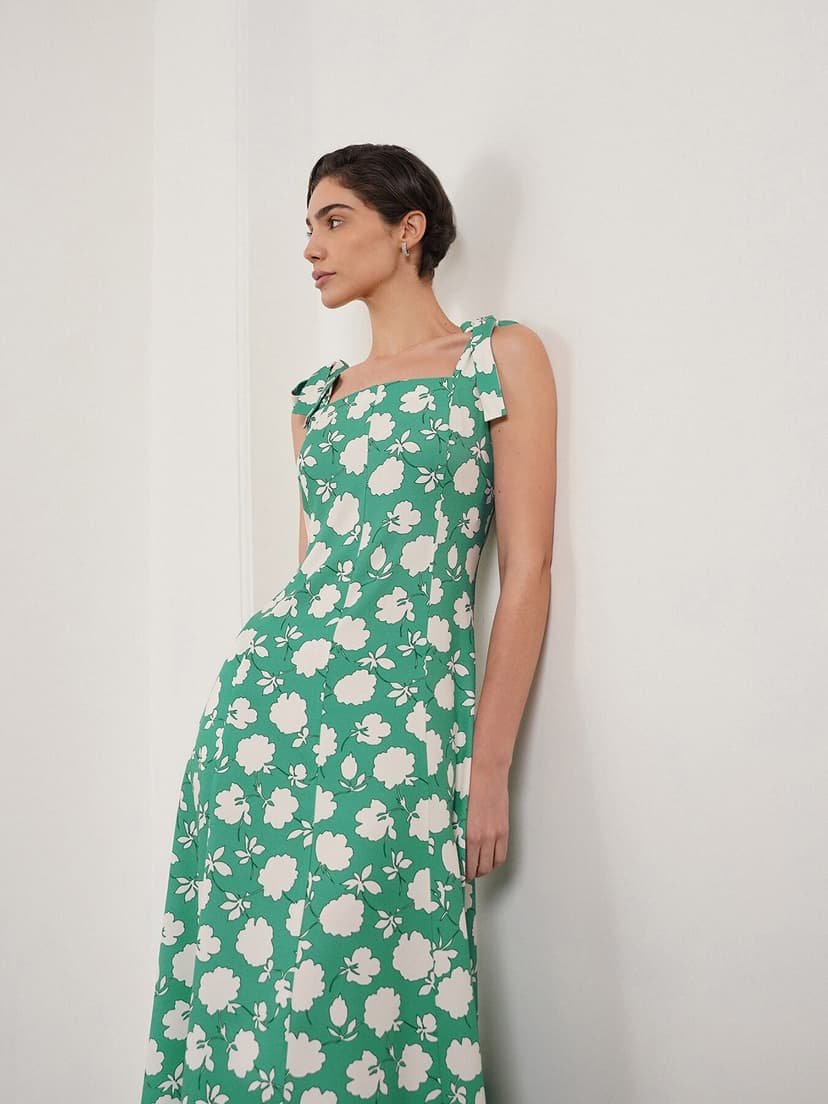 Floral Fit and Flare Dress - Green - Image 2
