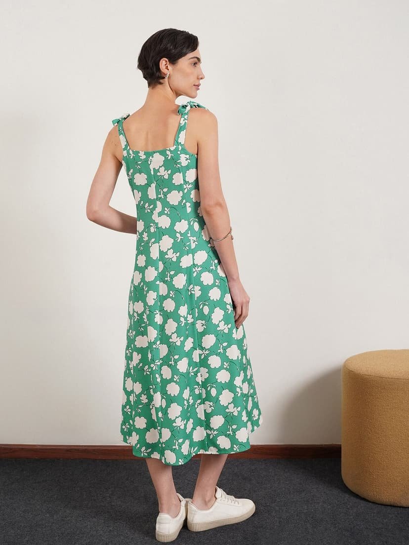 Floral Fit and Flare Dress - Green - Image 4
