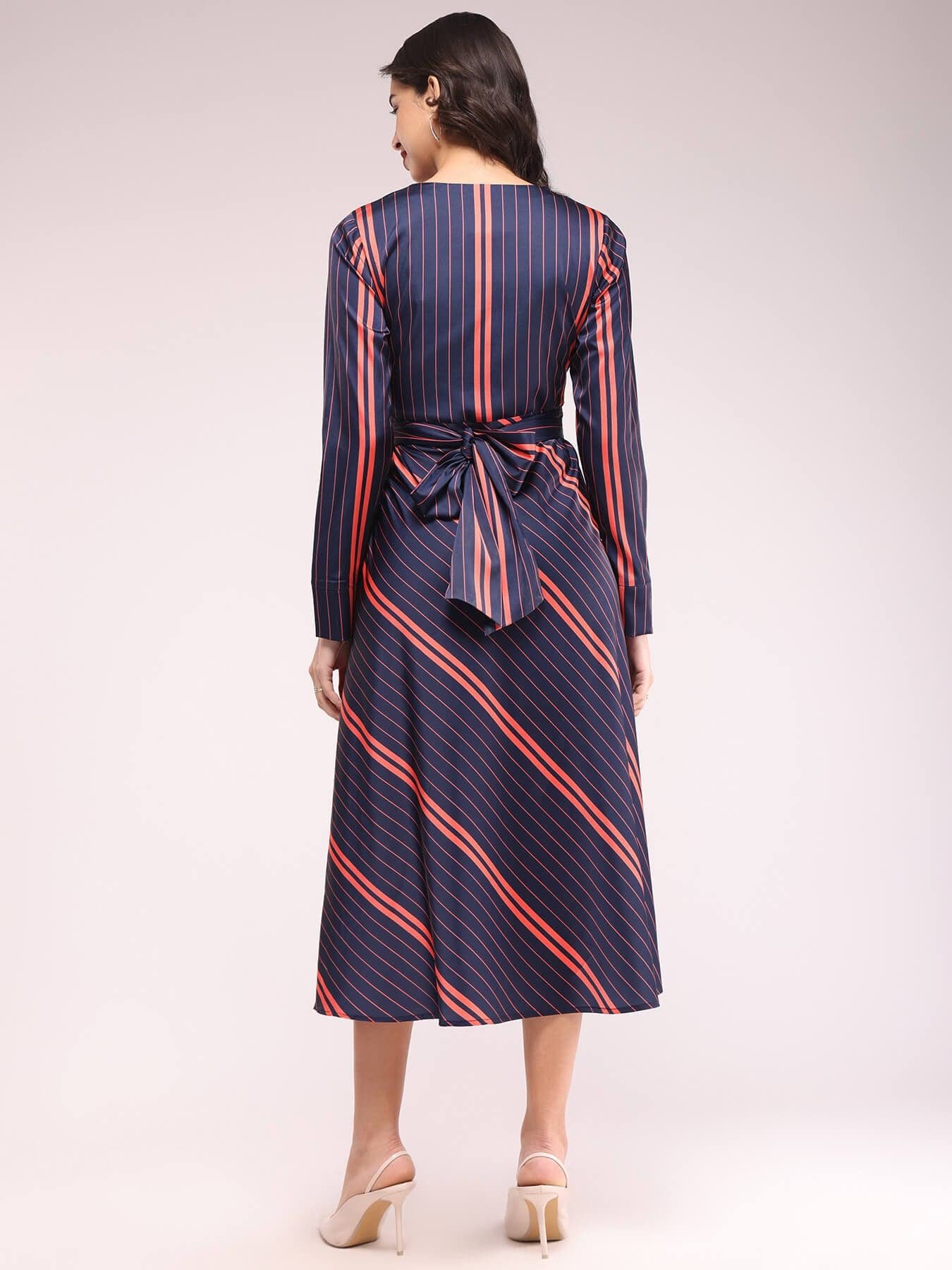 Striped Fit And Flare Dresses - Navy And Red - Image 4