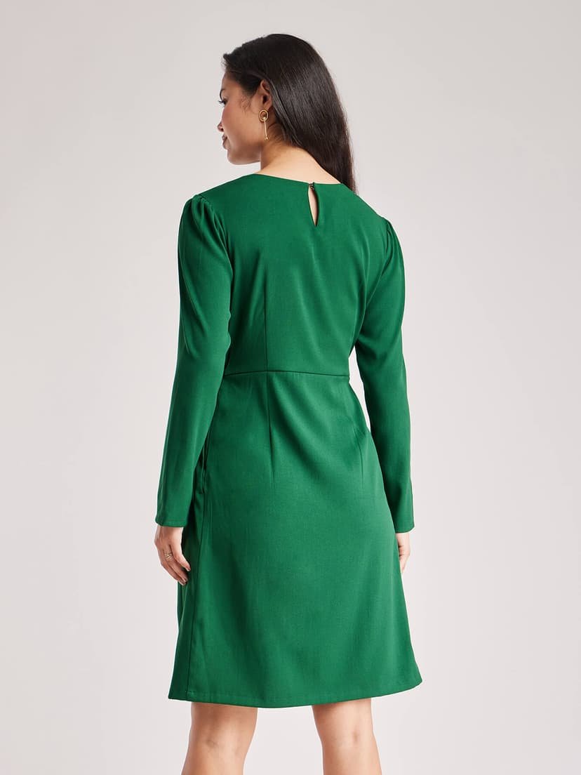 Solid Pleated Dress - Green - Image 2