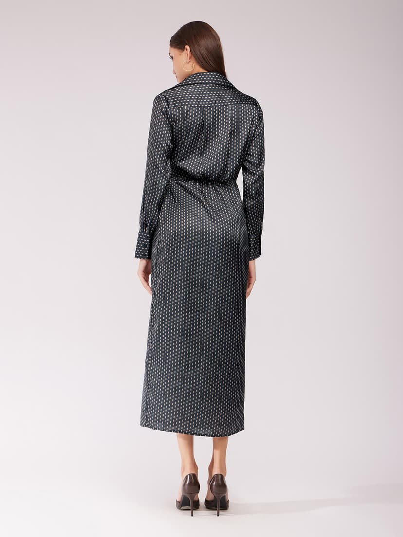 Satin Wrap Dress - Black - Image 2