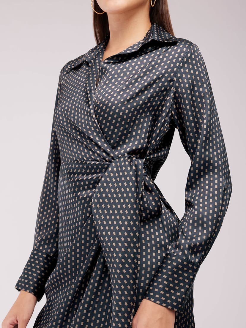 Satin Wrap Dress - Black - Image 3