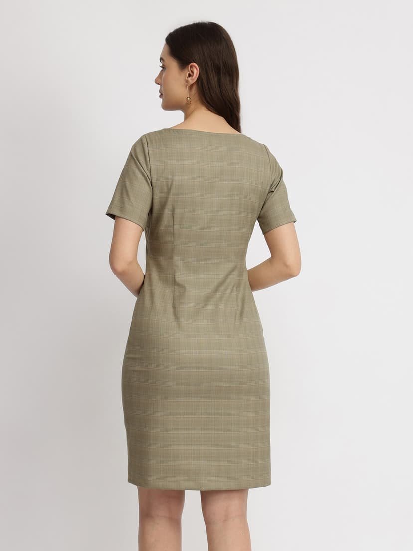Boat Neck Shift Dress - Brown - Image 4