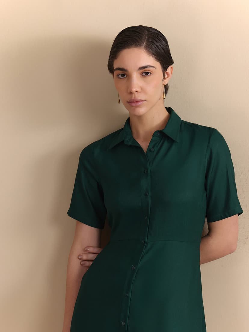 Fit & Flare Midi Dress - Green - Image 2