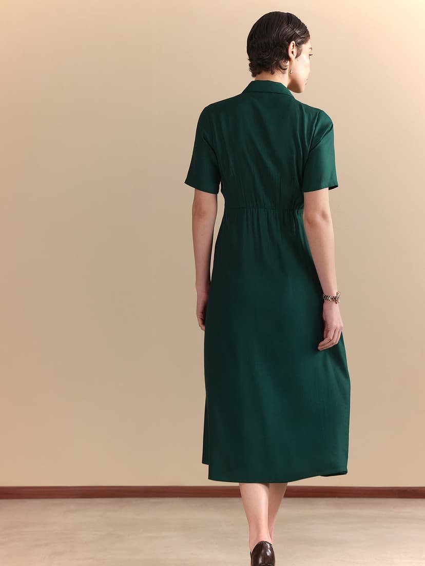 Fit & Flare Midi Dress - Green - Image 3
