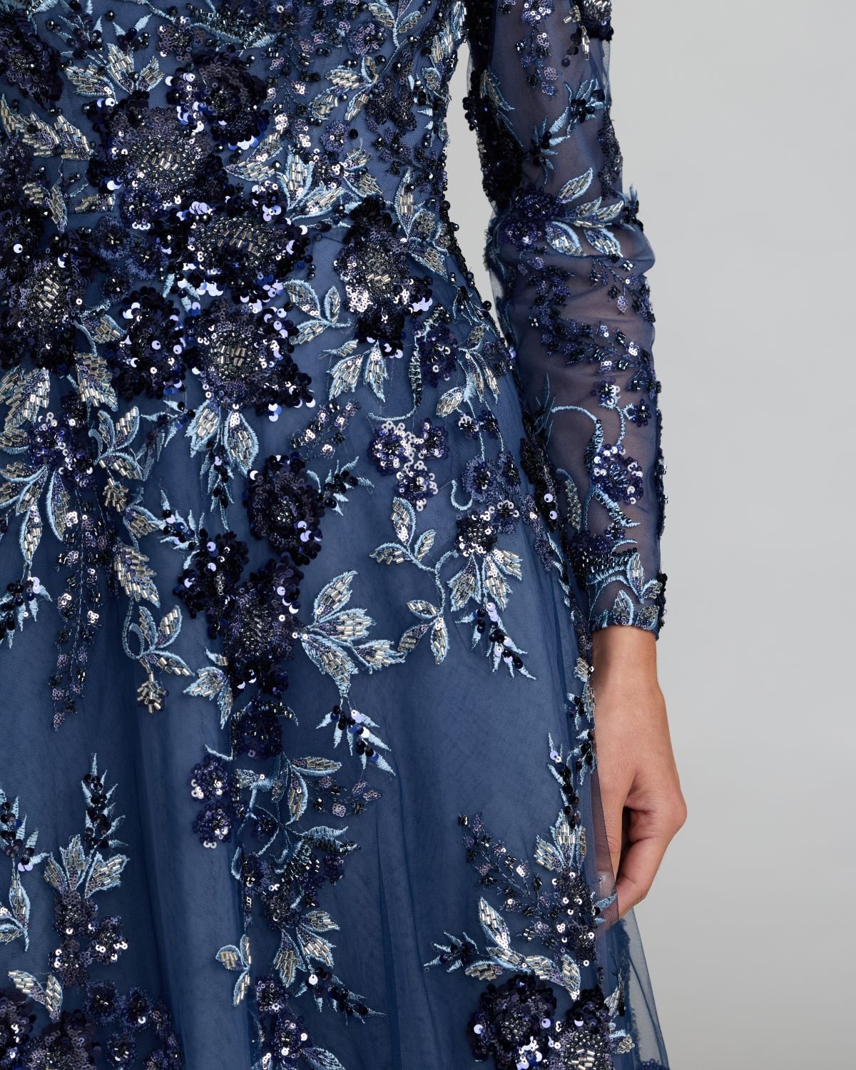 Blue Embellished Floral A Line Gown - Image 3