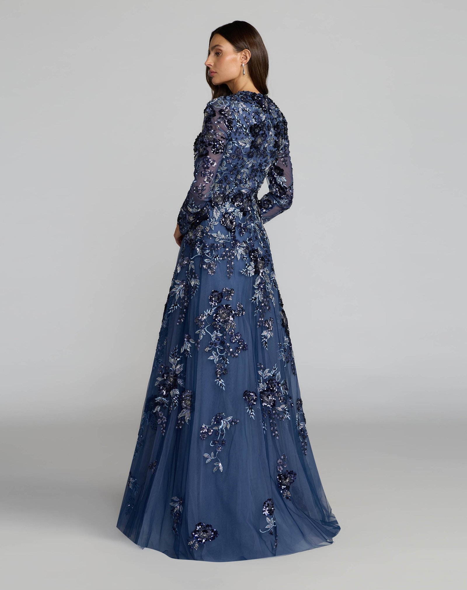 Blue Embellished Floral A Line Gown - Image 4