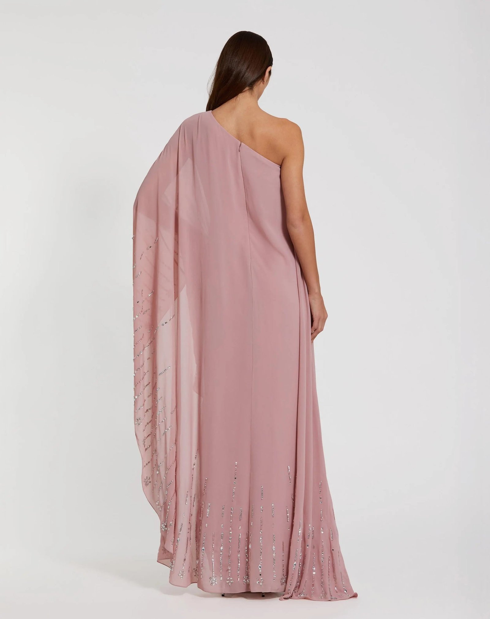 Pink One Shoulder Embellished Trim Kaftan Gown - Image 2