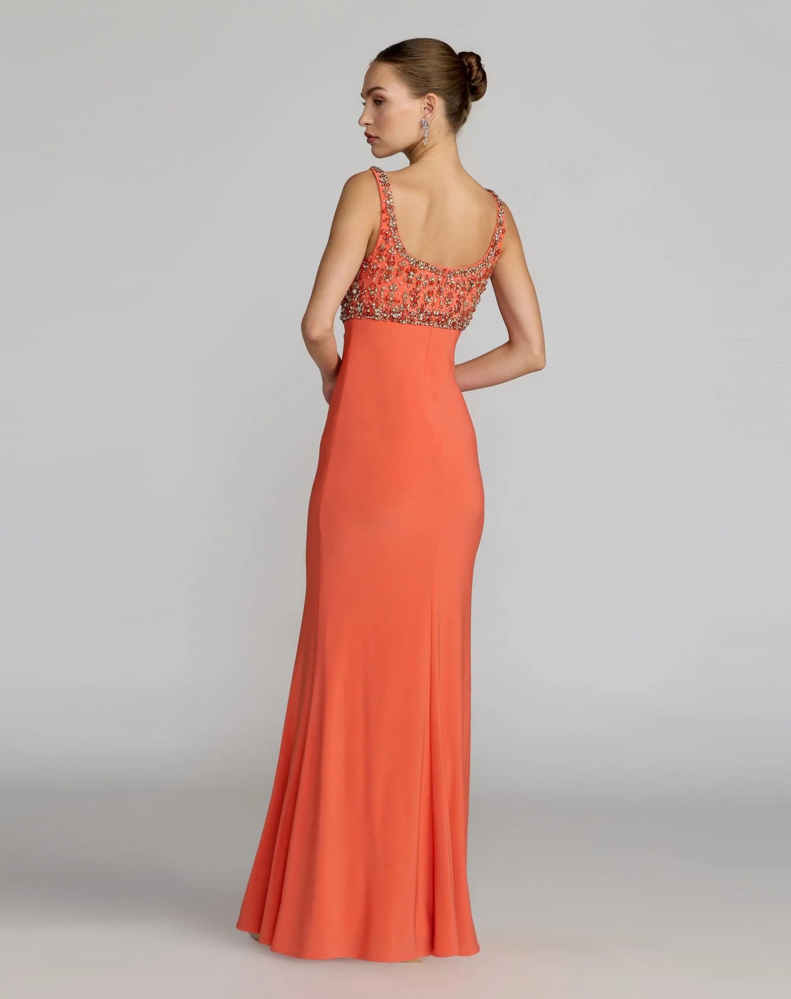Orange Sleeveless Scoop Neck Embellished Jersey Gow - Image 3
