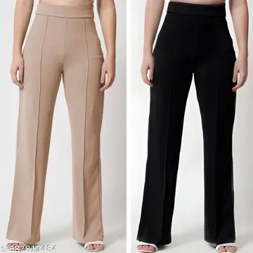 Women's Stylish High-Waist & High-Rise Bell-Bottom Pants With Bootcut Stretchy Flare Trouser Pants Combo of 4 - Image 2