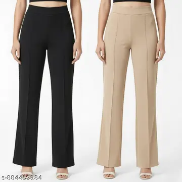 Women's Stylish High-Waist & High-Rise Bell-Bottom Pants With Bootcut Stretchy Flare Trouser Pants Combo of 4 - Image 3