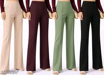 Women's Stylish High-Waist & High-Rise Bell-Bottom Pants With Bootcut Stretchy Flare Trouser Pants Combo of 4 - Image 4