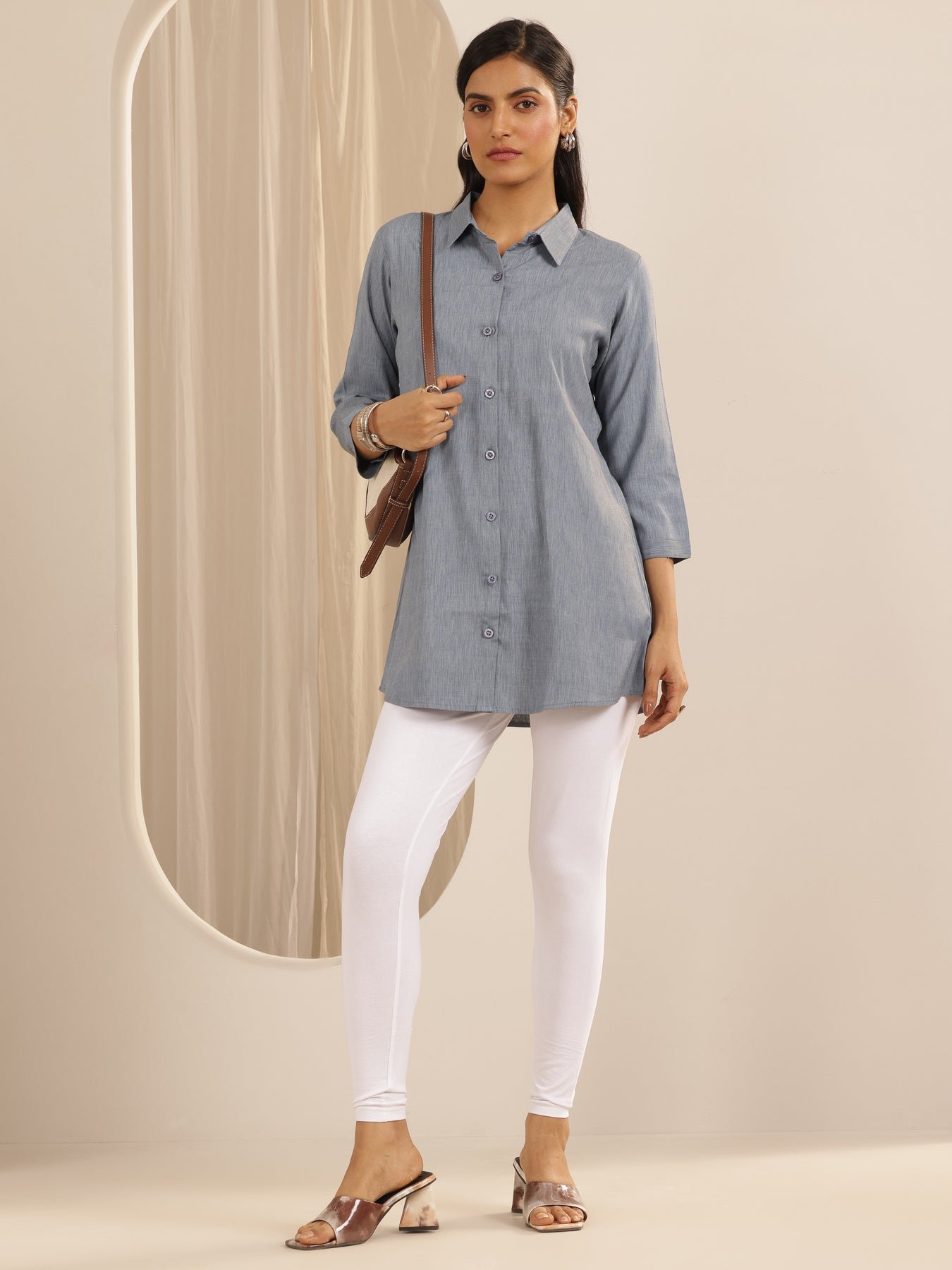 Libas White Solid Cotton Blend Legging - Image 4