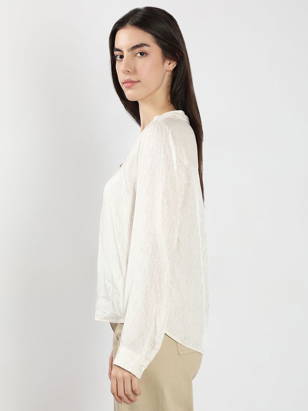 IVORY V NECK JACQUARD TOP - Image 3