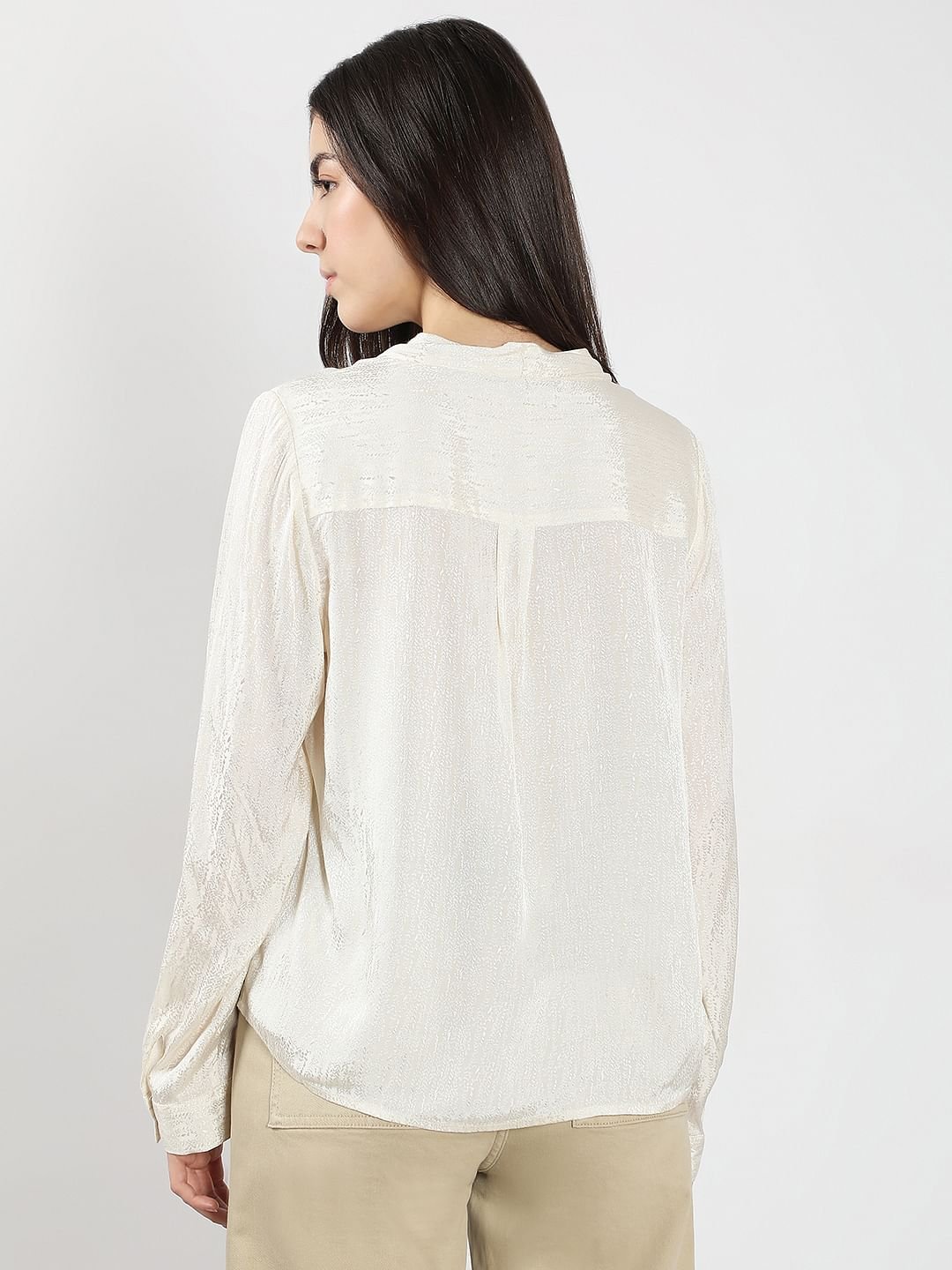 IVORY V NECK JACQUARD TOP - Image 4