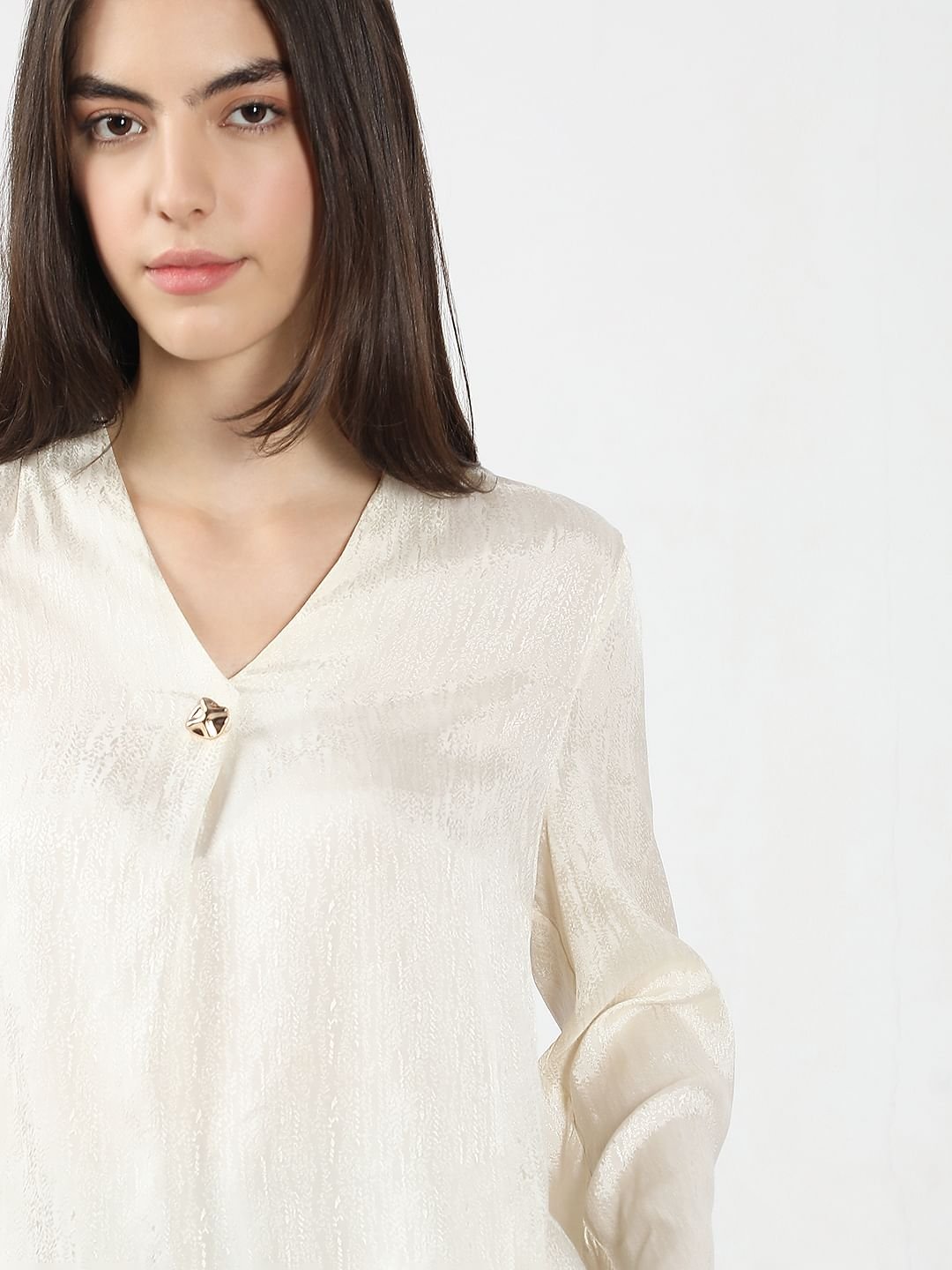 IVORY V NECK JACQUARD TOP - Image 6