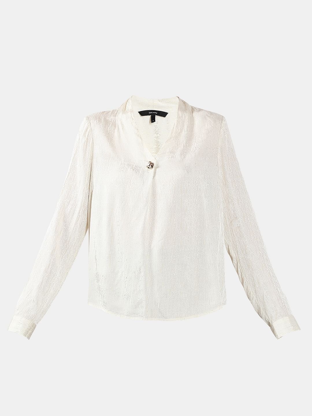 IVORY V NECK JACQUARD TOP - Image 7