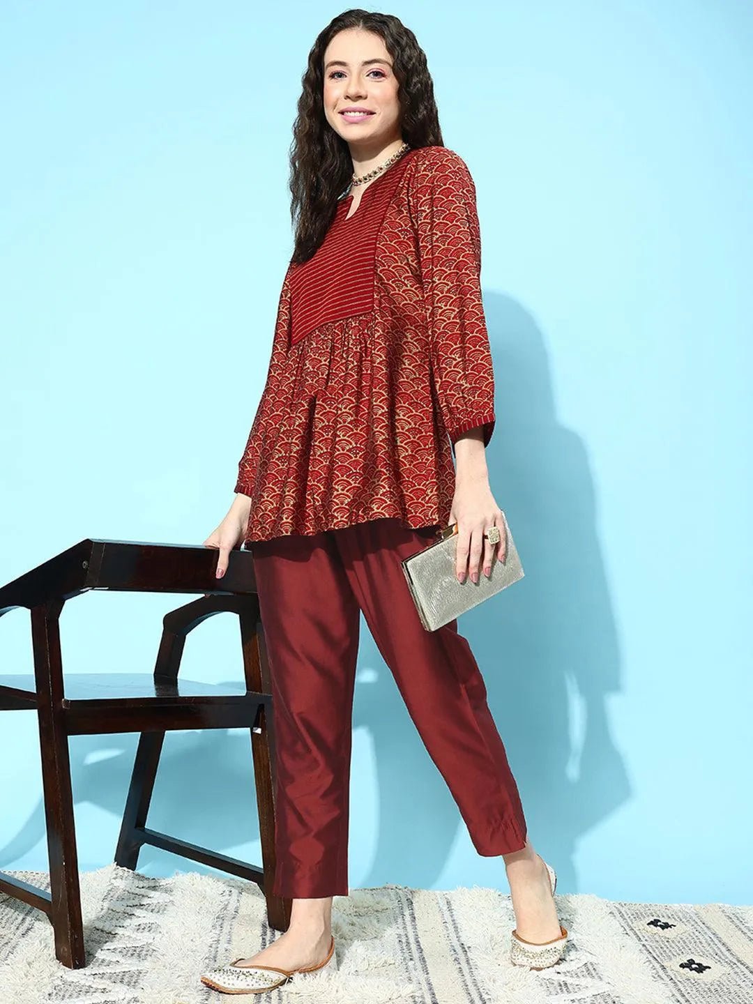 Libas Maroon Solid Silk Trousers - Image 5