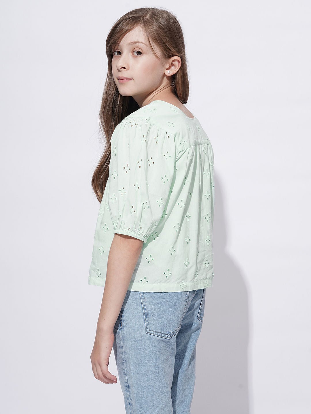 GIRLS MINT GREEN SCHIFFLI COTTON TOP - Image 3