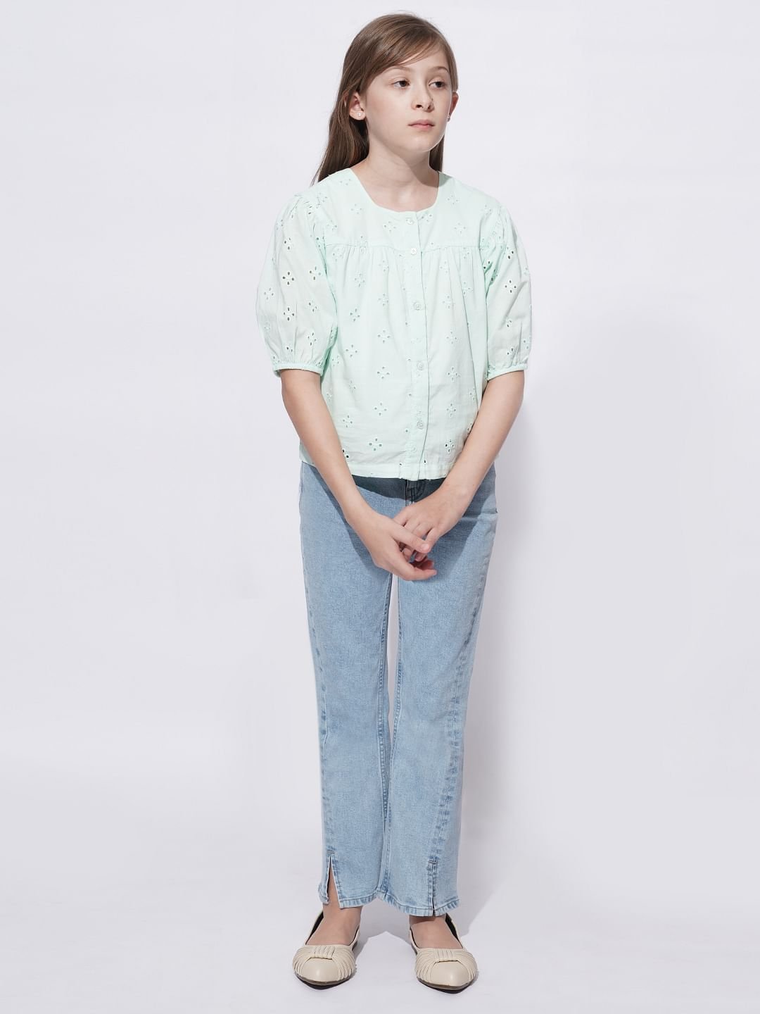 GIRLS MINT GREEN SCHIFFLI COTTON TOP - Image 5