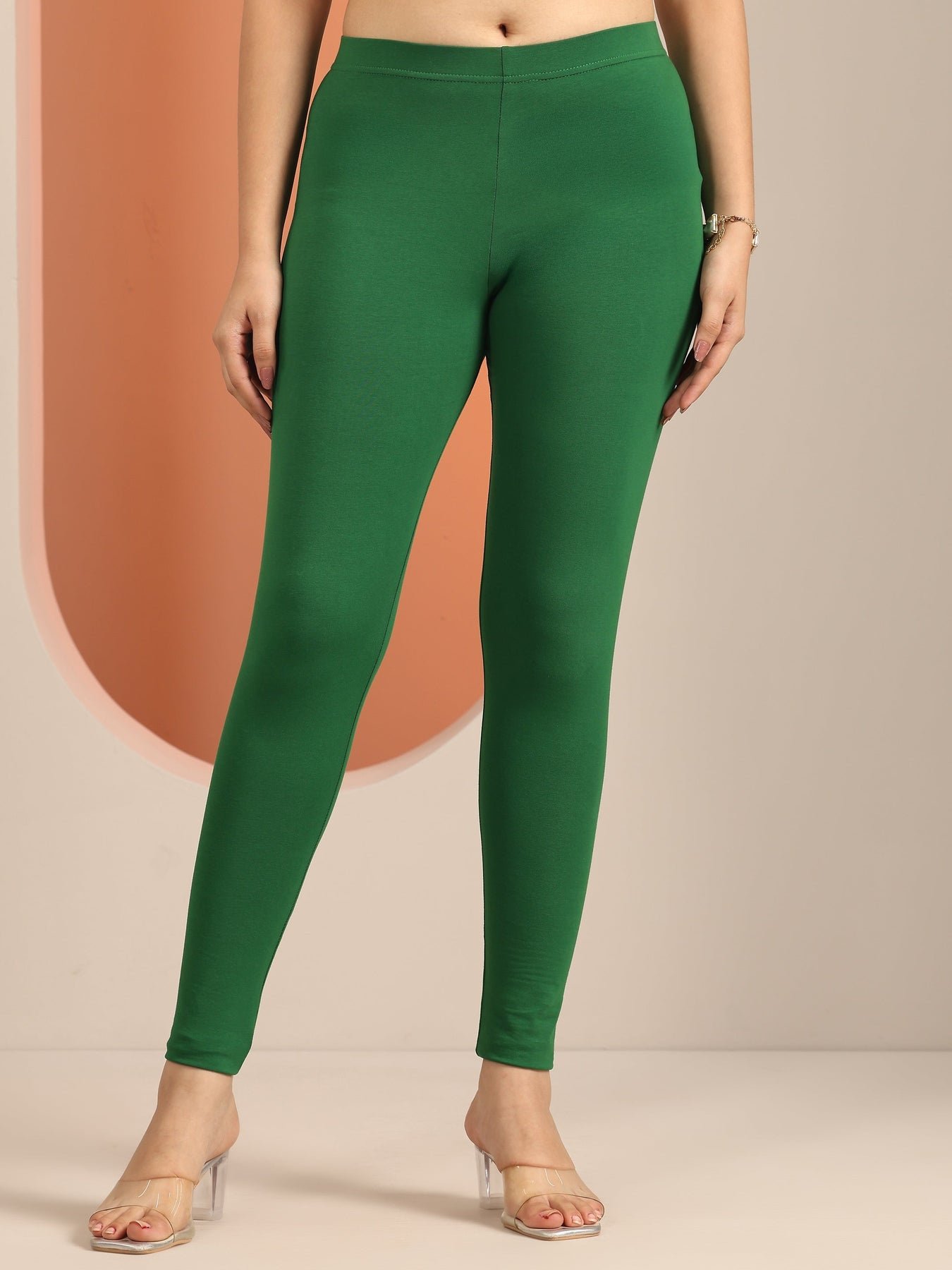 Gerua Green Solid Cotton Blend Leggings